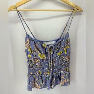 Purple floral print cropped tank top